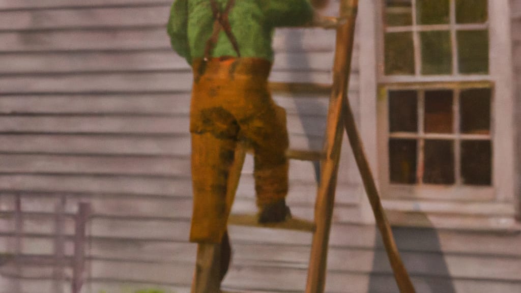 Man climbing ladder on Oneida, New York home to replace roof