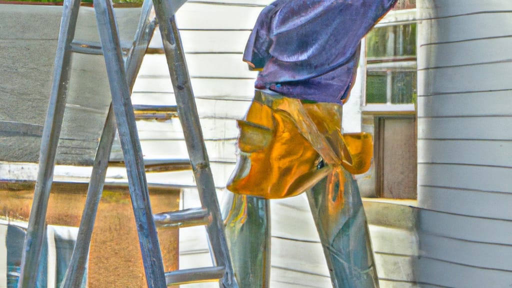 Man climbing ladder on Oneonta, New York home to replace roof