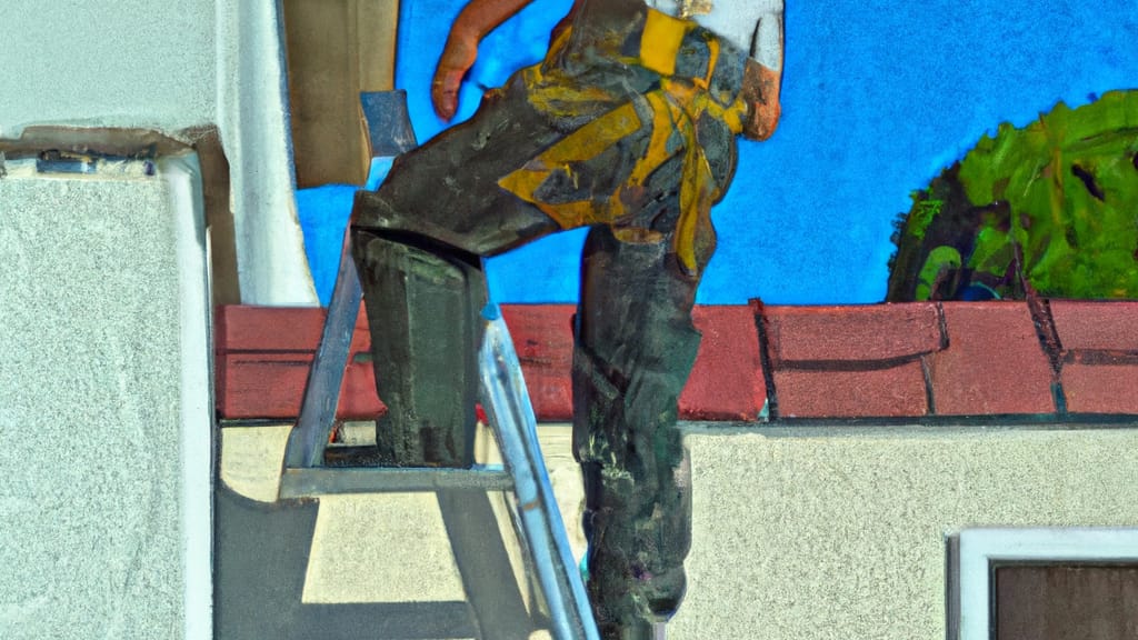 Man climbing ladder on Ontario, California home to replace roof