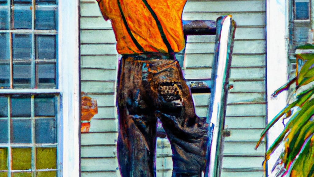 Man climbing ladder on Orange City, Florida home to replace roof
