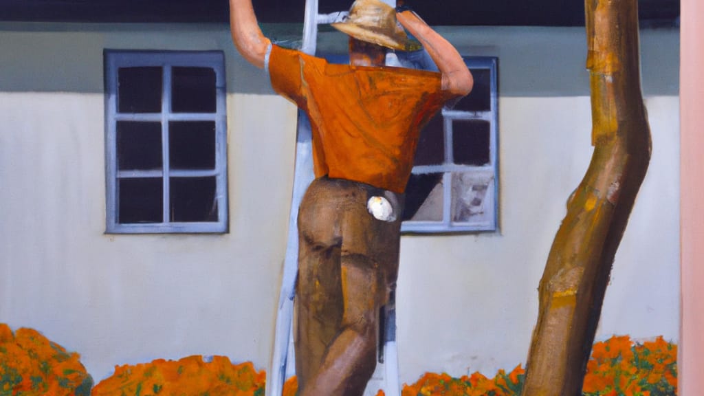 Man climbing ladder on Orange Cove, California home to replace roof