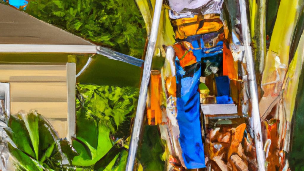 Man climbing ladder on Orange Park, Florida home to replace roof