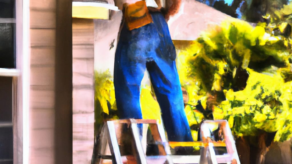 Man climbing ladder on Orinda, California home to replace roof