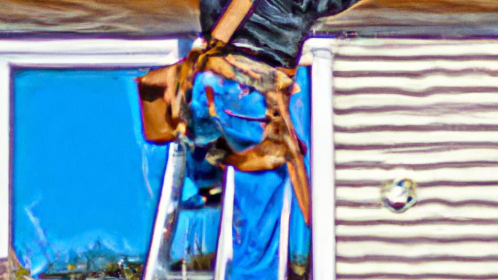 Man climbing ladder on Orland, California home to replace roof
