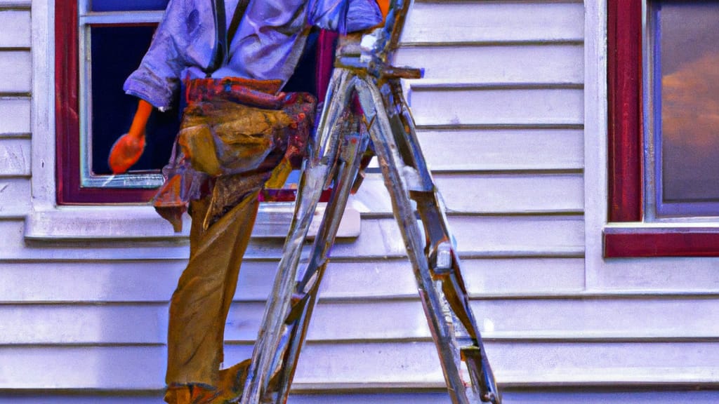 Man climbing ladder on Oswego, Illinois home to replace roof