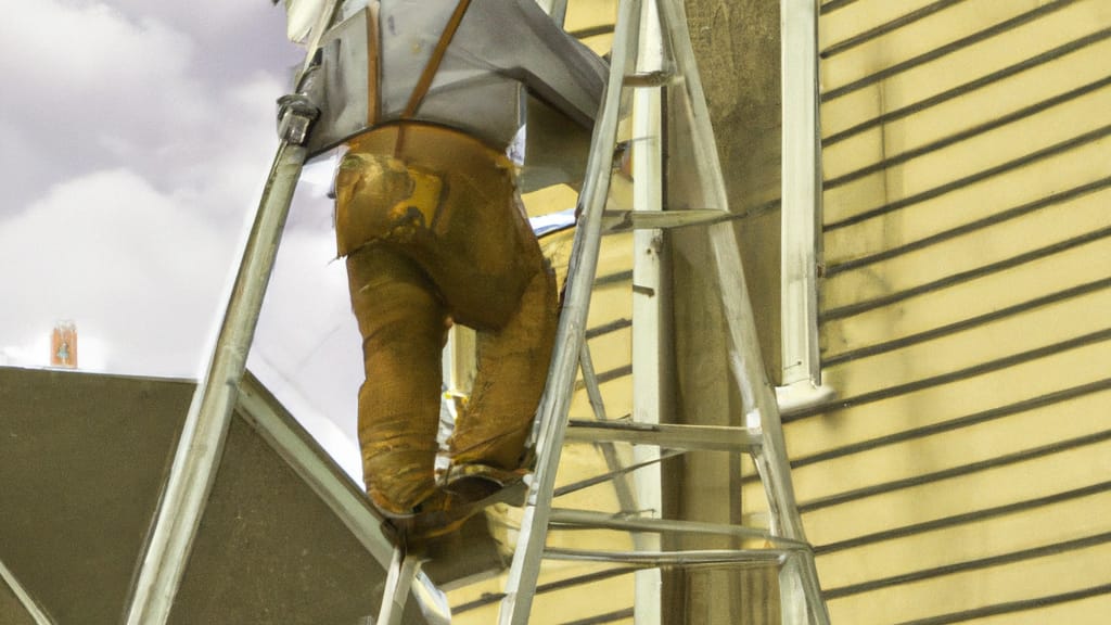 Man climbing ladder on Owatonna, Minnesota home to replace roof