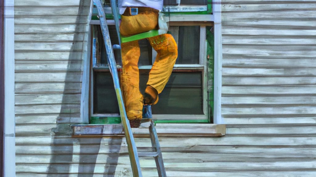Man climbing ladder on Owensboro, Kentucky home to replace roof
