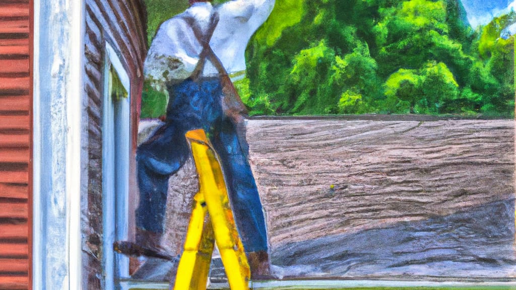 Man climbing ladder on Oxford, Alabama home to replace roof