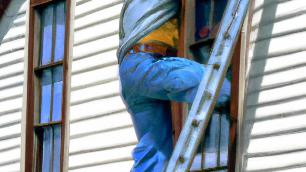 Man climbing ladder on Oxford, Ohio home to replace roof