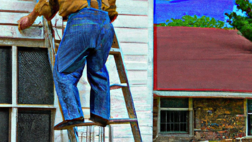 Man climbing ladder on Ozark, Missouri home to replace roof