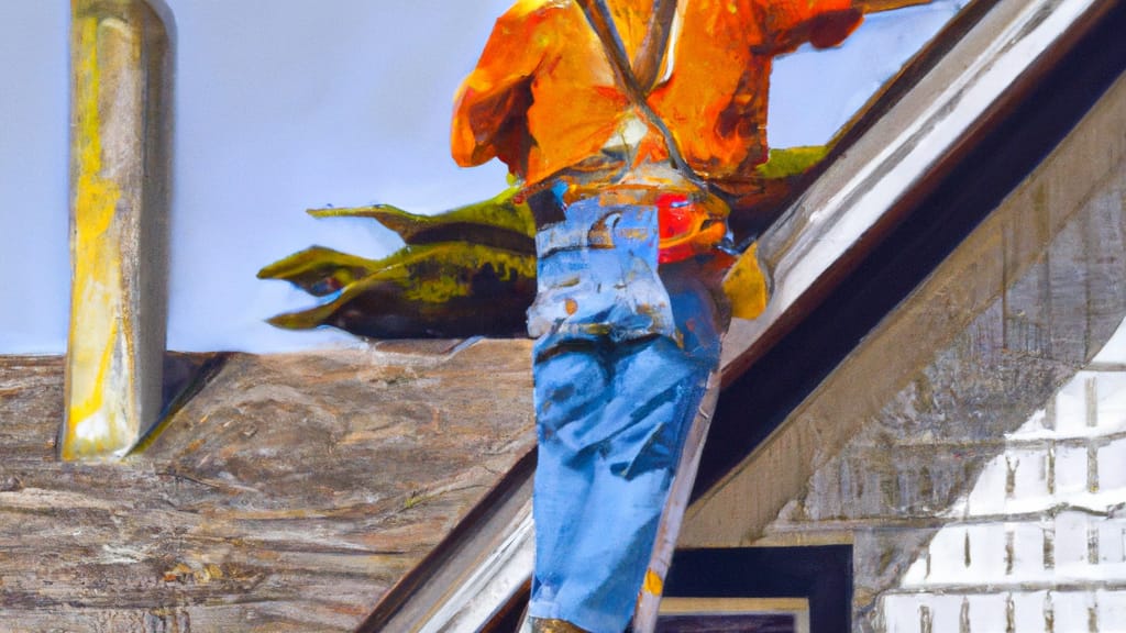 Man climbing ladder on Pacific Grove, California home to replace roof