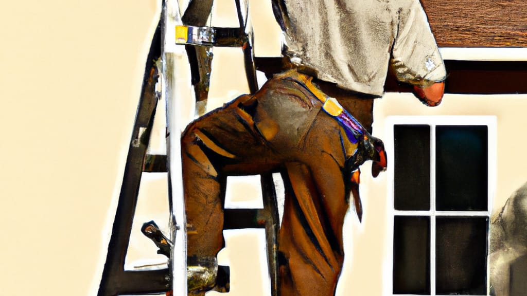 Man climbing ladder on Palmdale, California home to replace roof