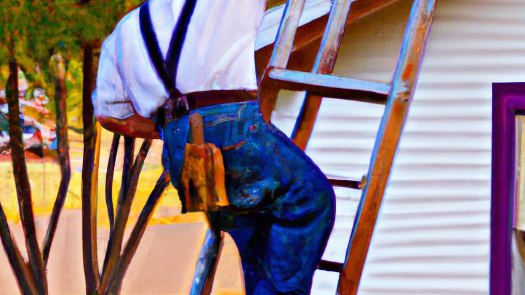 Man climbing ladder on Palos Heights, Illinois home to replace roof