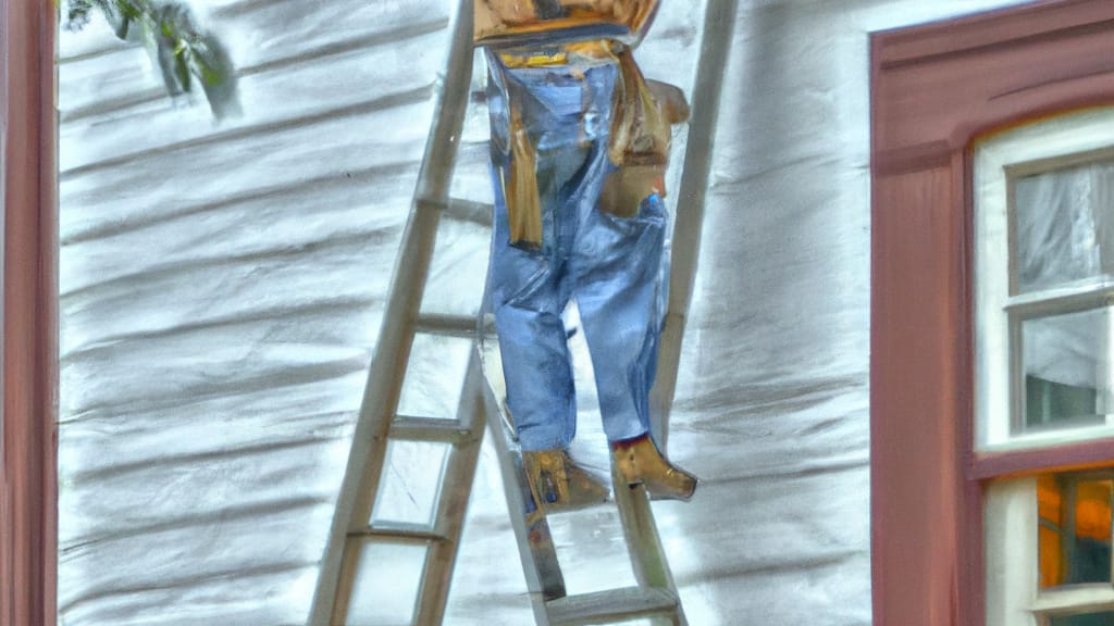 Man climbing ladder on Pana, Illinois home to replace roof