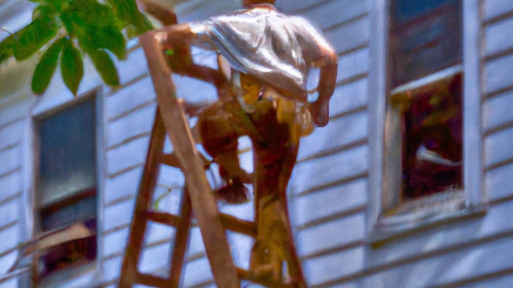 Man climbing ladder on Paoli, Pennsylvania home to replace roof