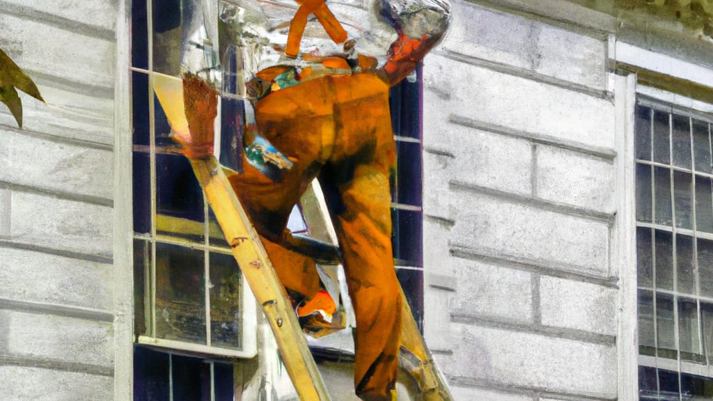 Man climbing ladder on Paris, Illinois home to replace roof