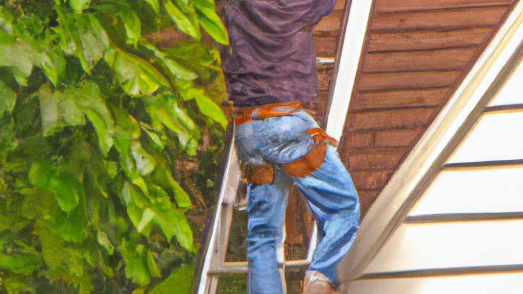 Man climbing ladder on Park Forest, Illinois home to replace roof