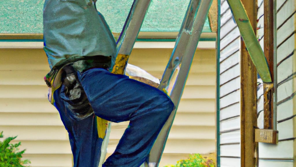 Man climbing ladder on Pasadena, Texas home to replace roof