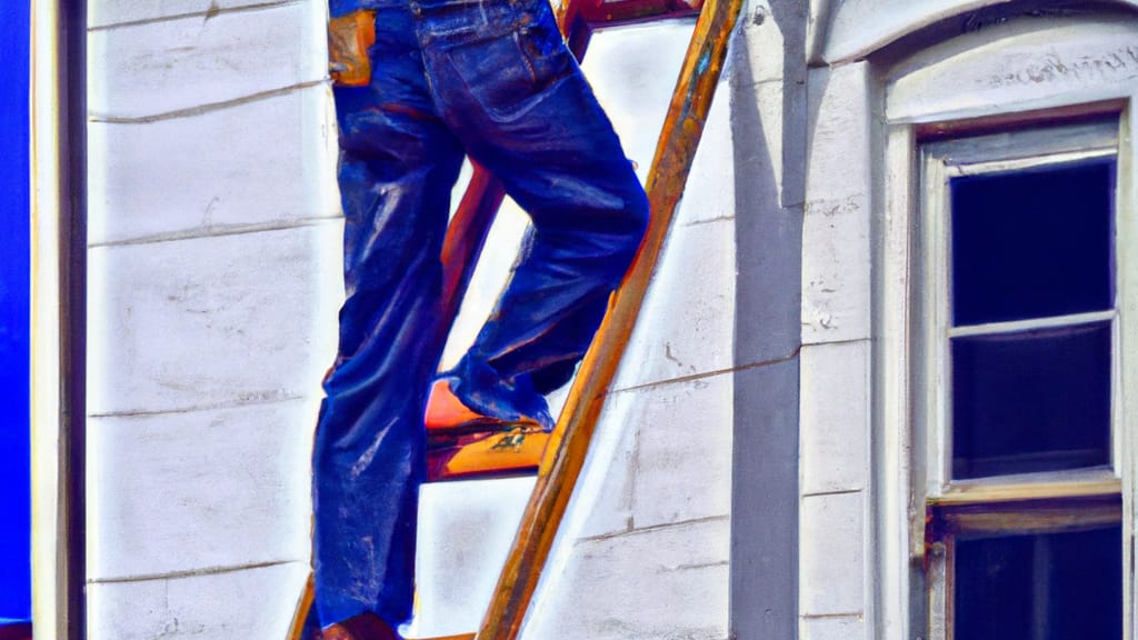 Man climbing ladder on Pataskala, Ohio home to replace roof