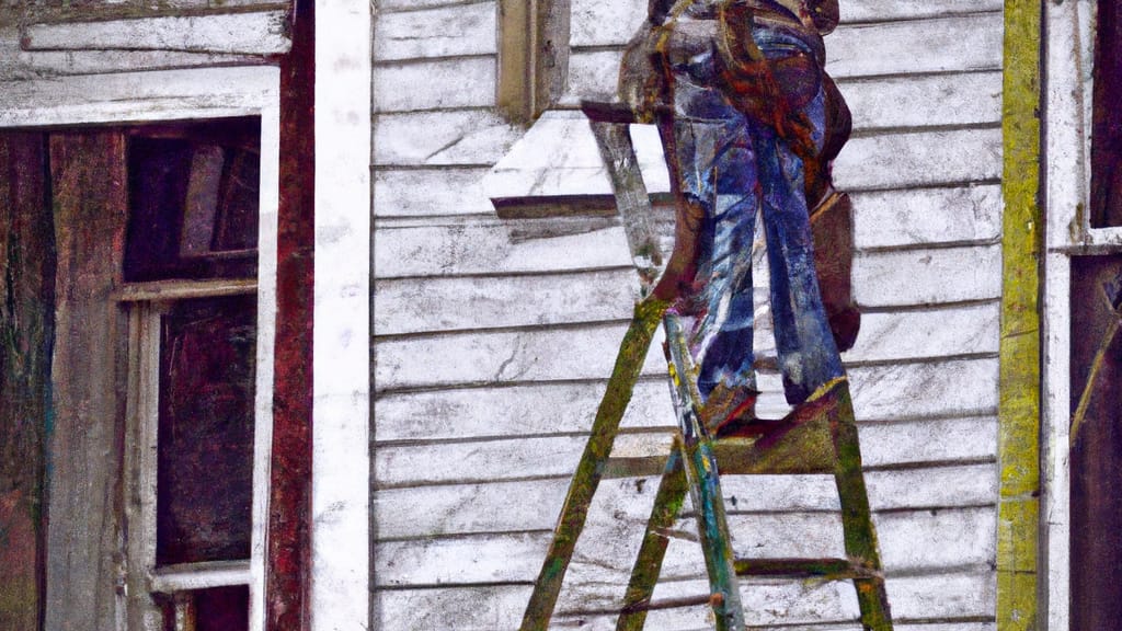 Man climbing ladder on Paterson, New Jersey home to replace roof