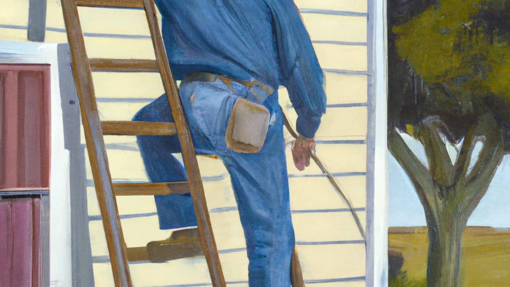 Man climbing ladder on Paulsboro, New Jersey home to replace roof