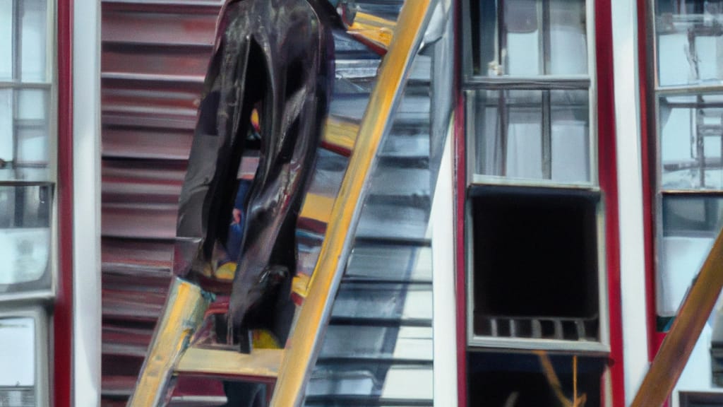 Man climbing ladder on Pawtucket, Rhode Island home to replace roof