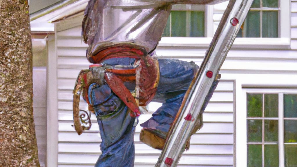 Man climbing ladder on Peachtree City, Georgia home to replace roof