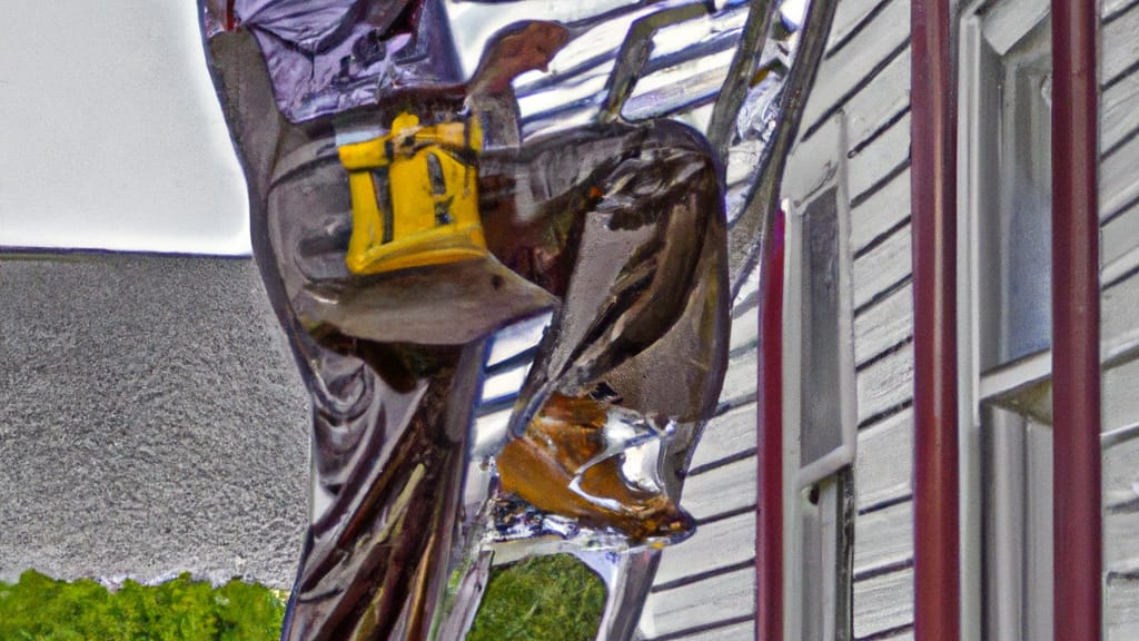 Man climbing ladder on Penfield, New York home to replace roof