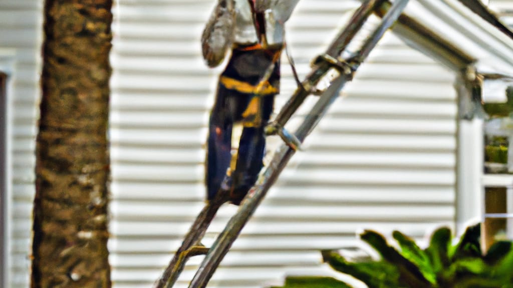 Man climbing ladder on Pensacola, Florida home to replace roof
