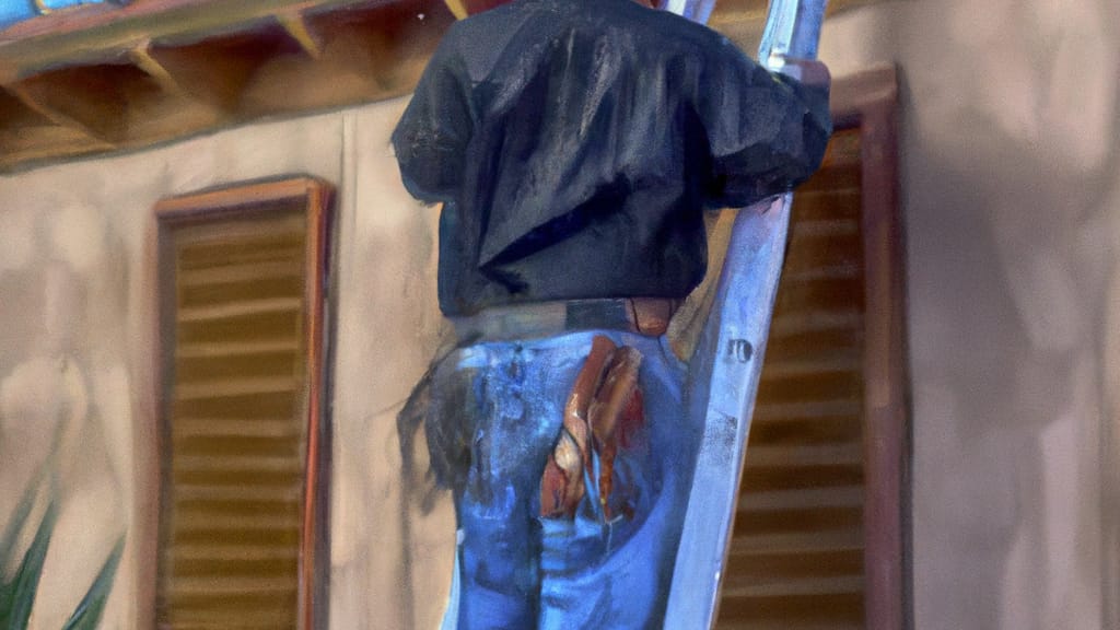 Man climbing ladder on Peoria, Arizona home to replace roof