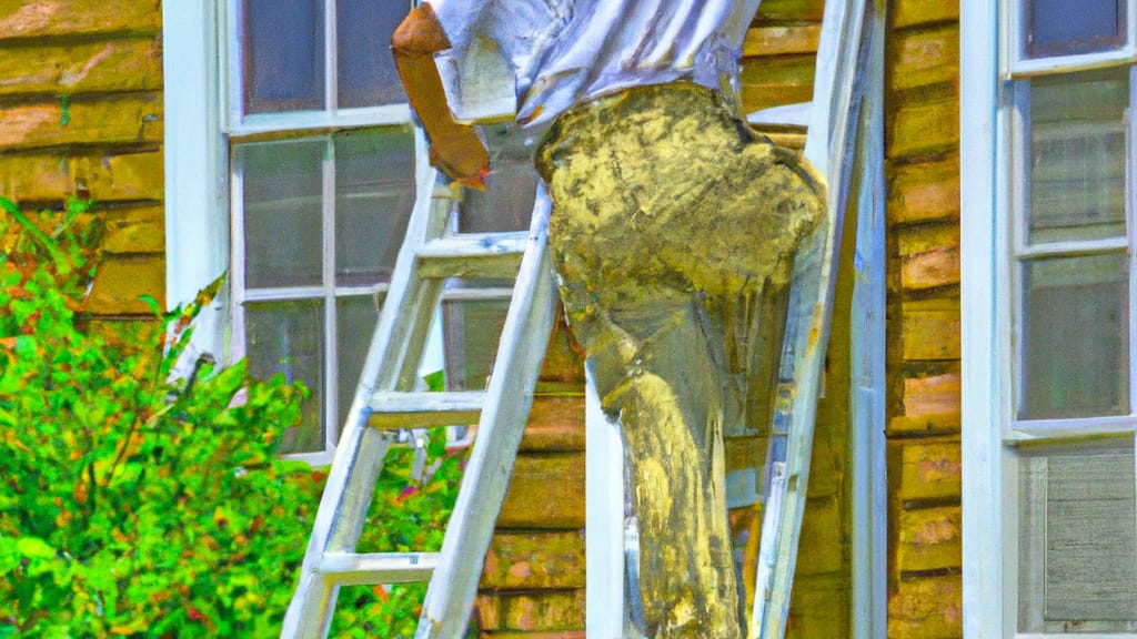 Man climbing ladder on Philadelphia, Mississippi home to replace roof