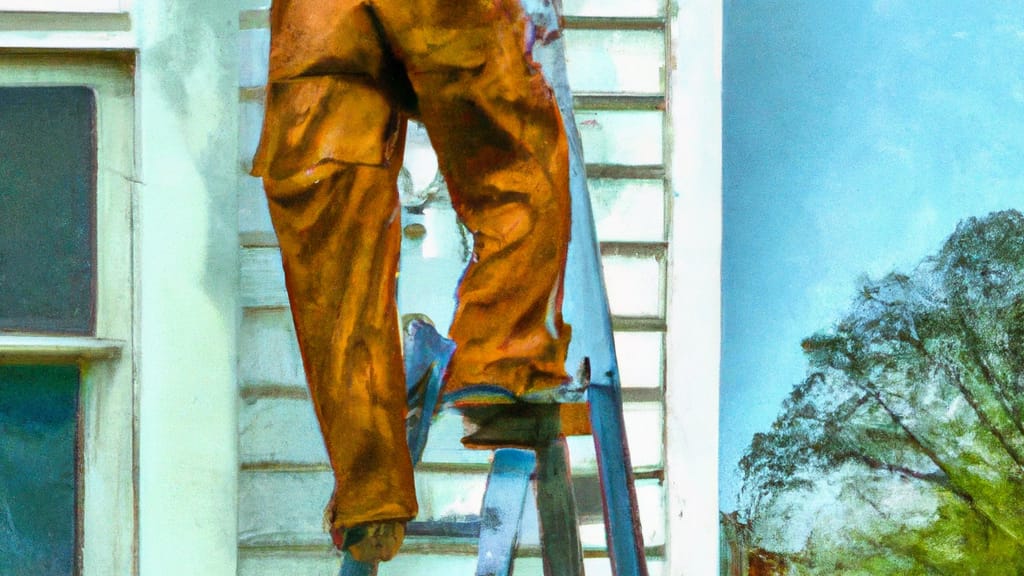 Man climbing ladder on Pikesville, Maryland home to replace roof