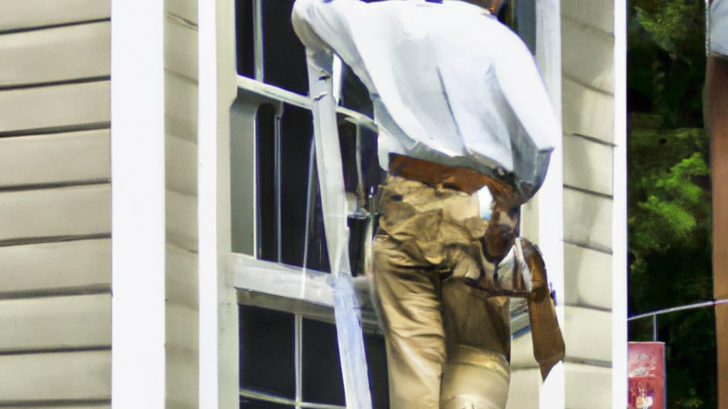 Man climbing ladder on Pikeville, Kentucky home to replace roof