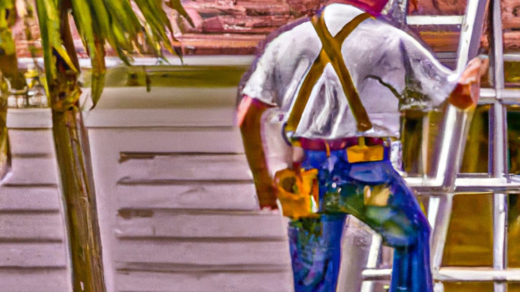 Man climbing ladder on Pinellas Park, Florida home to replace roof