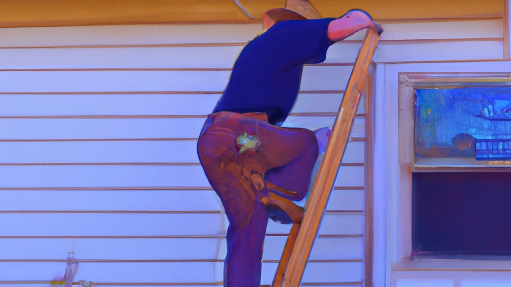 Man climbing ladder on Pittsburg, California home to replace roof