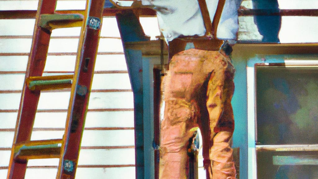 Man climbing ladder on Pittsburg, Kansas home to replace roof