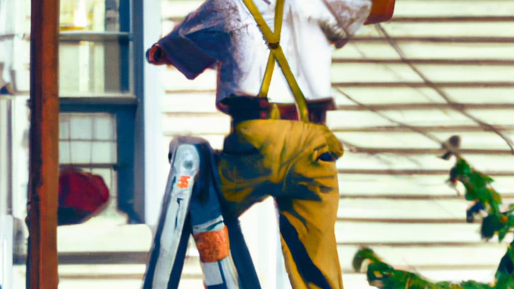 Man climbing ladder on Pittsburgh, Pennsylvania home to replace roof