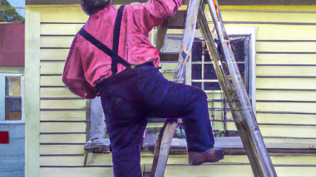 Man climbing ladder on Pittston, Pennsylvania home to replace roof