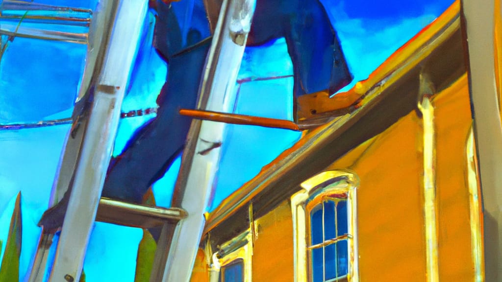Man climbing ladder on Placerville, California home to replace roof