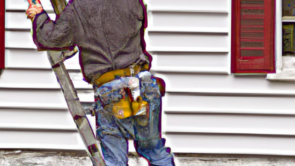 Man climbing ladder on Plainfield, Connecticut home to replace roof