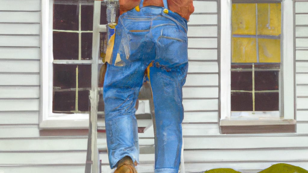 Man climbing ladder on Plainfield, Illinois home to replace roof