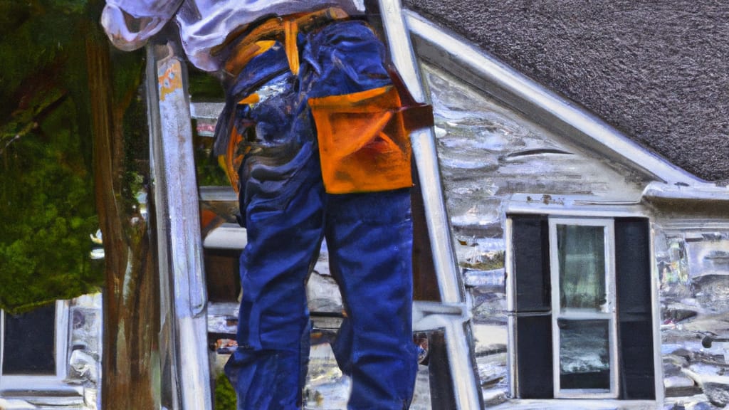 Man climbing ladder on Plainsboro, New Jersey home to replace roof