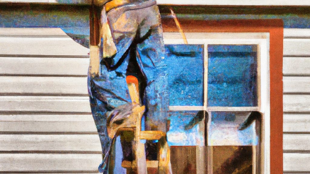 Man climbing ladder on Plainview, New York home to replace roof
