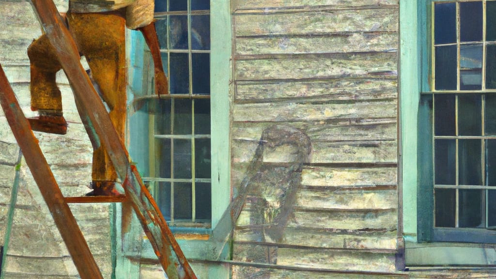 Man climbing ladder on Plaquemine, Louisiana home to replace roof