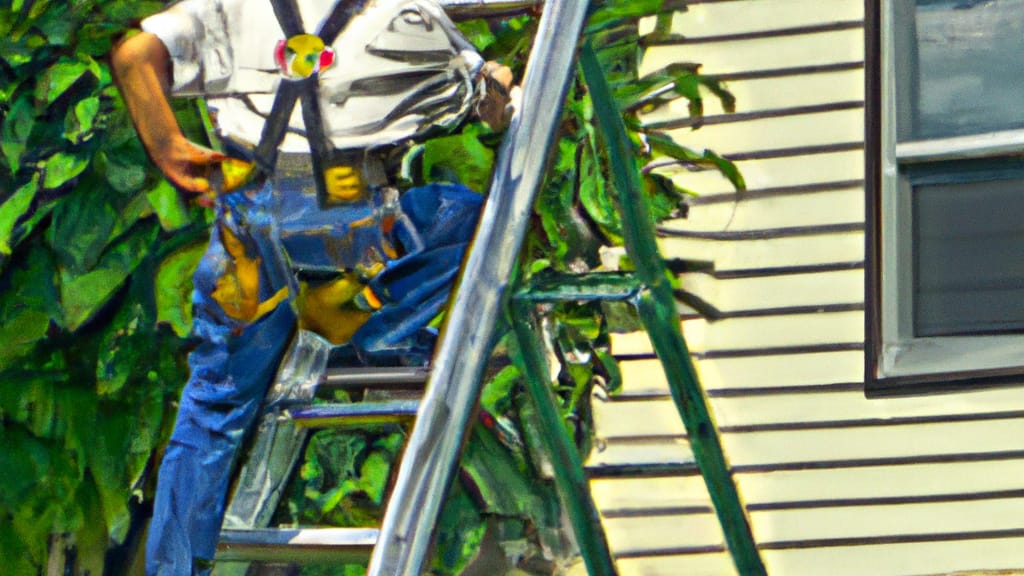 Man climbing ladder on Pleasant Prairie, Wisconsin home to replace roof