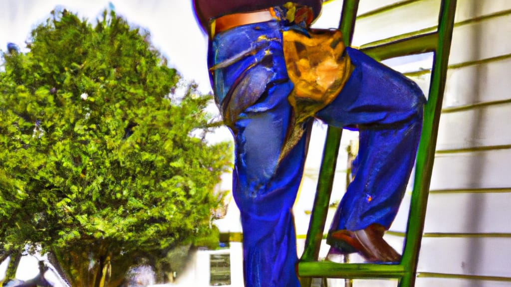 Man climbing ladder on Pleasanton, Texas home to replace roof