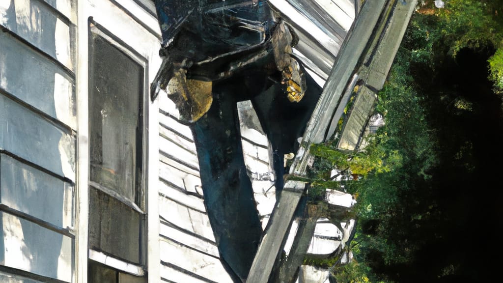 Man climbing ladder on Pleasantville, New York home to replace roof