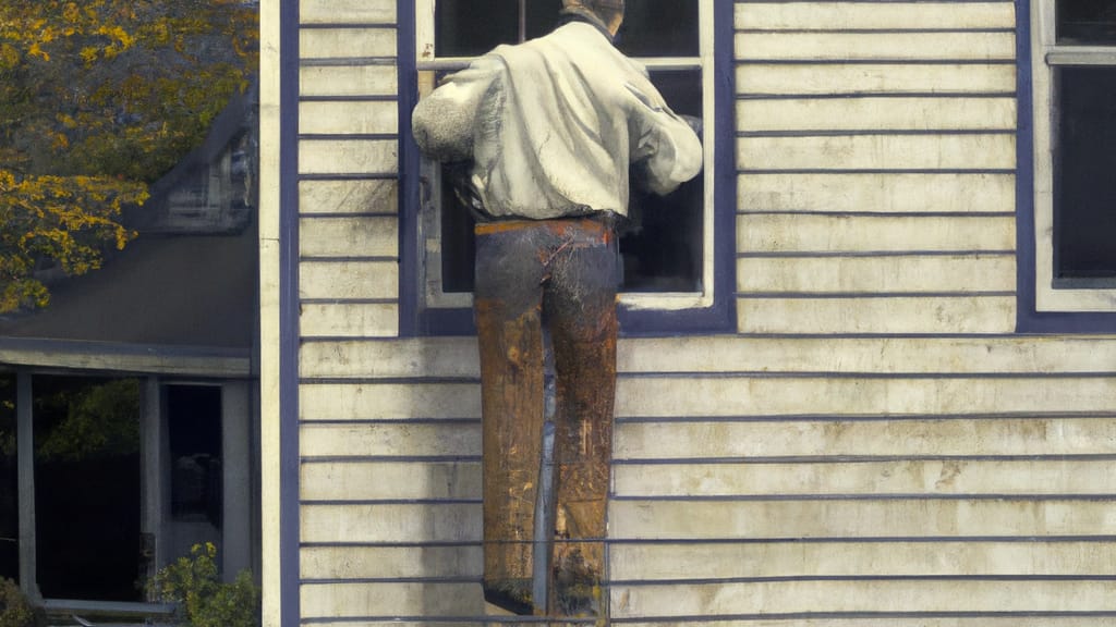 Man climbing ladder on Plymouth, Massachusetts home to replace roof