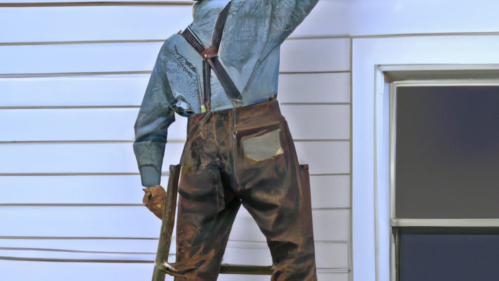 Man climbing ladder on Plymouth, Pennsylvania home to replace roof