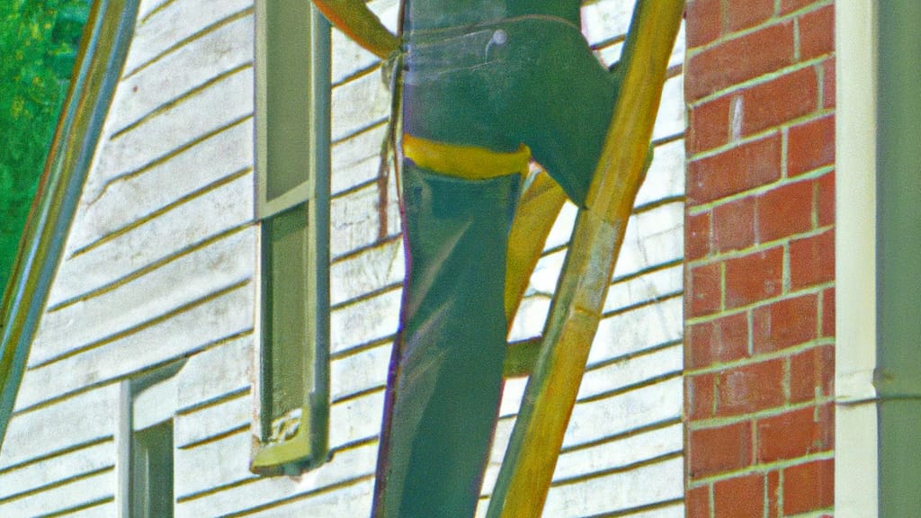 Man climbing ladder on Pontiac, Michigan home to replace roof